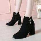 Chunky Heel Rhinestone Faux-suede Short Boots