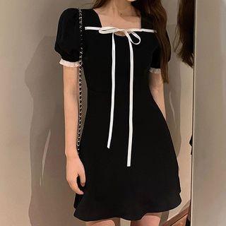 Balloon-sleeve Bow Mini Sheath Dress