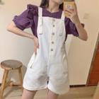 Short-sleeve Frill Trim Top / Buttoned Jumper Shorts