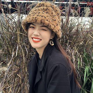 Leopard Print Fleece Bucket Hat