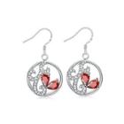 Fashion Elegant Openwork Geometric Round Earrings With Red Cubic Zirconia Silver - One Size