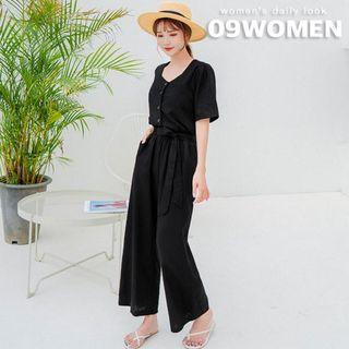 Plus Size Linen Wide-leg Jumpsuit