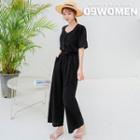 Plus Size Linen Wide-leg Jumpsuit