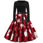 Long-sleeve Panel Santa Claus Print Dress