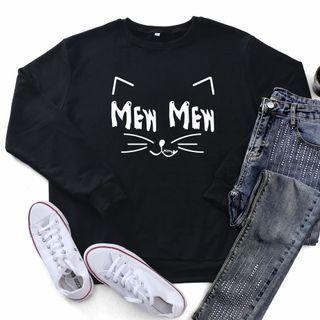 Cat Print Lettering Sweatshirt
