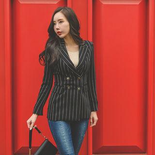 Peaked-lapel Double-breasted Pinstripe Blazer