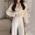 Fleece Cardigan / Knit Wide-leg Pants