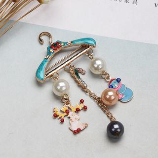 Christmas Faux Pearl Hanger Fringed Brooch Multicolour - One Size