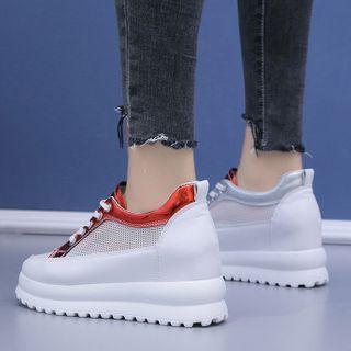 Platform Wedge Heel Mesh Panel Sneakers