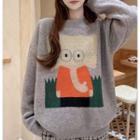 Elephant Print Sweater Gray - One Size