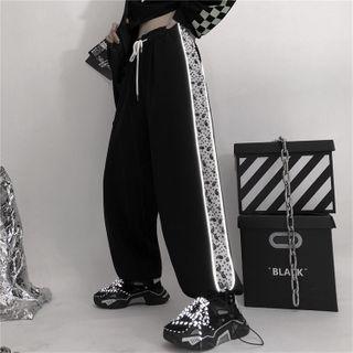 Contrast Piping Trim Paisley Sweatpants