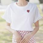Heart Embroidered Ruffle Trim Short-sleeve T-shirt