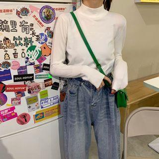 Long-sleeve Plain High-neck T-shirt