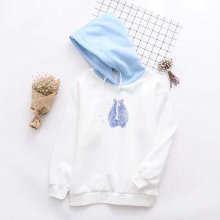 Color Block Bear Hooded Pullover