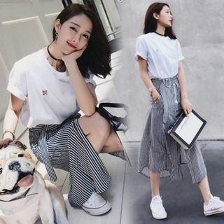 Plain Short-sleeve T-shirt / Midi Skirt / Set