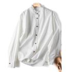 Stand Collar Ruffle Trim Blouse White - One Size