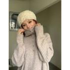 Turtleneck Plain Sweater Beige - One Size