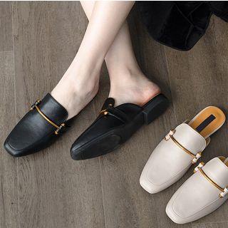 Faux Leather Bar Accent Mules