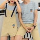 Couple Matching Short-sleeve Striped T-shirt / Shorts / Jumper Shorts