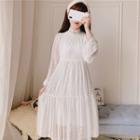Long-sleeve Lace A-line Dress White - One Size