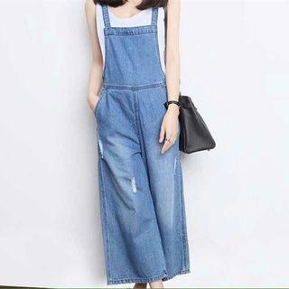 Washed Wide Leg Dungaree