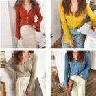 Plain V-neck Bell-sleeve Slim-fit Cardigan