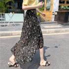 Asymmetric Floral Chiffon Midi A-line Skirt