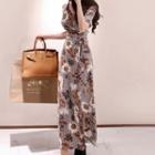 Print Short-sleeve Maxi Wrap Dress