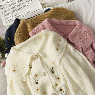 Collared Embroidered Knit Cardigan