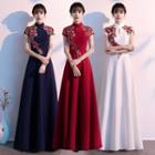 Traditional Chinese Cap-sleeve Floral A-line Evening Gown