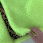 Leopard Trim Fleece Hoodie Lime Green - One Size