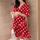 Bell-sleeve Dotted Mini Layered Dress