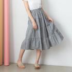 A-line Plaid Tiered Midi Skirt Black - One Size