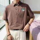 Short-sleeve Cat Embroidery Polo Shirt