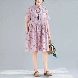 Short-sleeve Printed Mini Shirtdress