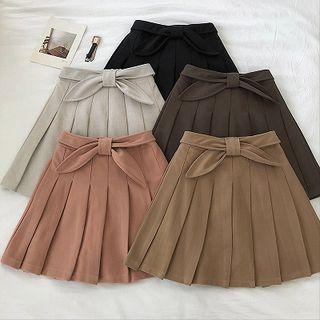 Plain High-waist Lace-up Pleated Skirt