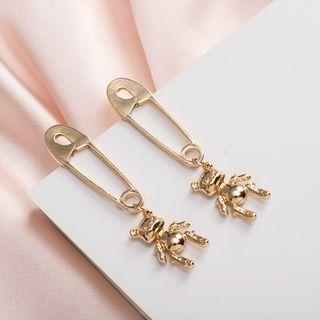 Alloy Safety Pin & Bear Dangle Earring