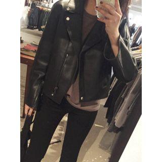 Notched-lapel Faux-leather Jacket
