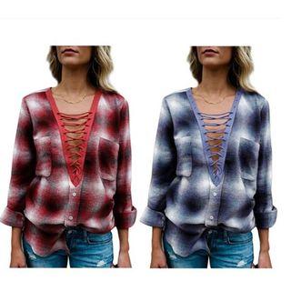 Plaid Lace-up Shirt