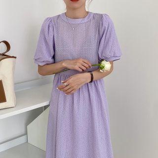 Puff-sleeve Cutout Drawstring Back Dress
