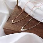 925 Sterling Silver Rhinestone Letter V Pendant Necklace