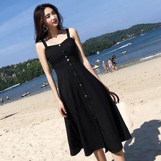 Buttoned Spaghetti Strap Midi Dress