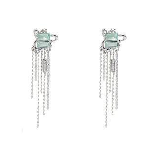Rhinestone Alloy Fringed Earring 1 Pair - Mint Green & Silver - One Size