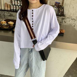 Long-sleeve Button Detail T-shirt