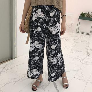 Printed Front-slit Wide-leg Pants