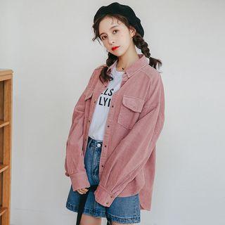 Long-sleeve Corduroy Plain Striped Shirt