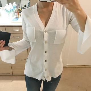 V-neck Fluttered-sleeve Cardigan