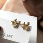Bow Stud Earring 1 Pair - S925 Silver - Gold - One Size