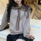 Lapel Bow Accent Long-sleeve Sweater