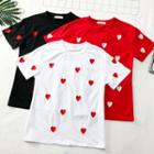 Heart-embroidered Loose-fit T-shirt